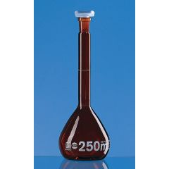Messkolben 1000 ml, NS 24/29 BLAUBRAND, Kl. A, KB Braunglas, DURAN, PP-Stopfen