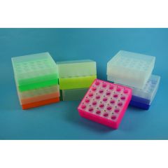 Cryo-Box EPPi 50 neon-grün, PP 130 x 130mm,Höhe 52mm fix, 9x9 Fächer für 81 Röhrchen b. 12,5mm Ø, ohne Fachcodierung