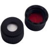 Schraubkappe 8mm PP, schwarz mit Loch, Gewinde 8-425, Silikon weiß/PTFE  rot, 45º shore A, 1,3 mm, geschlitzt