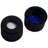 Schraubkappe 8mm PP schwarz, mit Loch 5,5mm, Silicon weiß/PTFE blau, 45° shore A, 1,0mm, geschlitzt