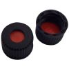 Schraubkappen 8mm PP schwarz, mit Loch, Naturkautschuk rot-orange/TEF transparent, 60° shore A, 1,3mm
