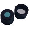 Schraubkappen 8mm PP schwarz,mit Loch, Gewinde 8-425, Silicon blau transparent/PTFE weiß,45° shore A, 1,3mm