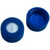 Kurzgewindekappen 9mm PP blau, mit Loch, Silicon weiß/PTFE blau, 55° shore A, 1,0mm, geschlitzt