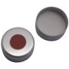 Aluminium Bördelkappe, 11mm, farblos lackiert, mit Loch; Red Rubber / PTFE beige, 45° shore A, 1,0mm