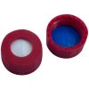 Verschluss 9mm, PP Kurzgewinde-kappe, rot, mit Loch; Silicon weiß/PTFE blau, 55° shore A, 1,0mm, geschlitzt