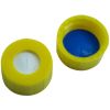 Kurzgewindekappe ND9, gelb, 6 mm Loch, Silikon weiß/PTFE blau, geschlitzt, 45° shore A,1,0mm