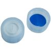 Kurzgewindekappe 9mm PP, transparent, mit Loch, Silicon weiß/PTFE blau, 55° shore A, 1,0mm, geschlitzt