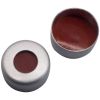 Alu-Bördelkappen Ø 11mm silberlackiert, mit Loch, roter Gummi / PTFE farblos, 45° shore A, 1,0mm