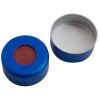 Aluminium Bördelkappe, 11mm, blau lackiert, mit Loch; Red Rubber / PTFE beige, 45° shore A, 1,0mm