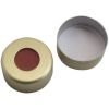 Aluminium Bördelkappe, 11mm, gold lackiert, mit Loch; Red Rubber / PTFE beige, 45° shore A, 1,0mm
